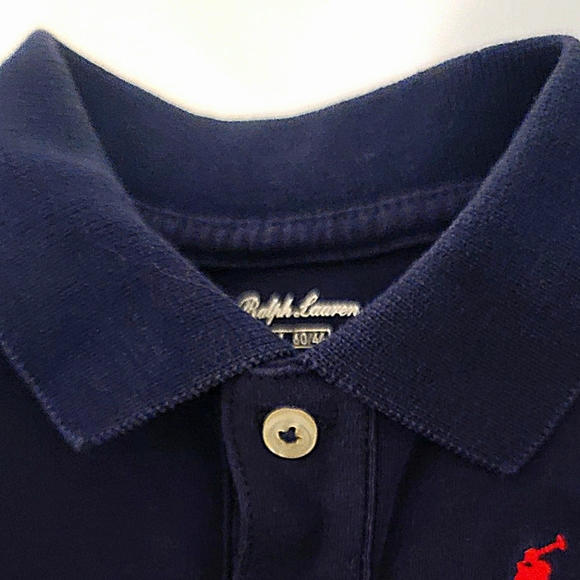 Ralph Lauren Baby Boys' Navy Blue Cotton Polo Shirt With Red Pony Logo Sz 3 Mos - Picture 3 of 8